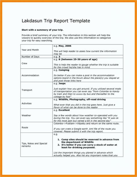 post business trip report template